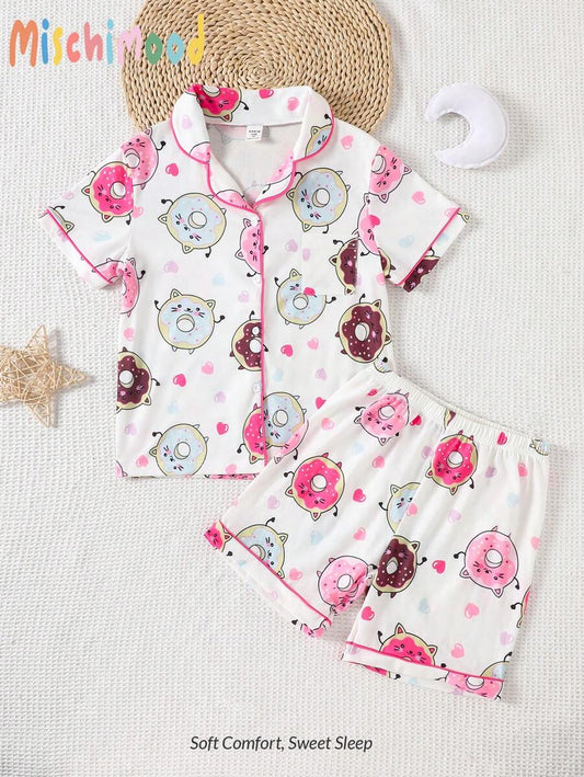 Tween Girls Doughnut Print Summer Pajama Set