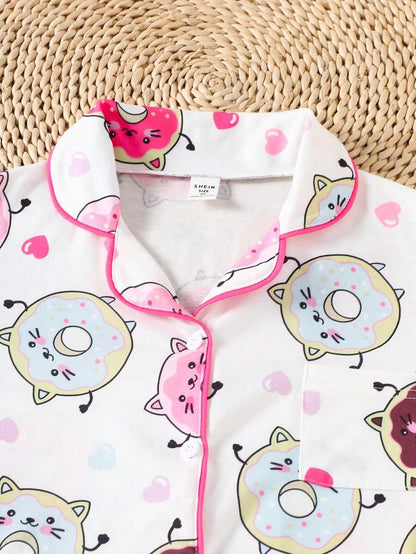 Tween Girls Doughnut Print Summer Pajama Set