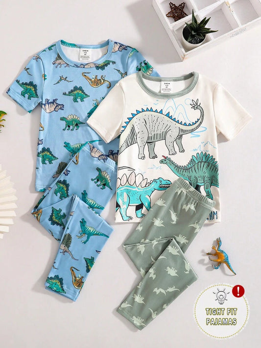 Boys Dinosaur Pajama Set – Short Sleeve & Snug Pants