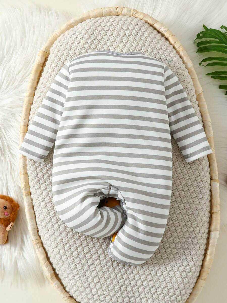 SHEIN Baby Boy Lion Zip Pajamas – Striped & Footed
