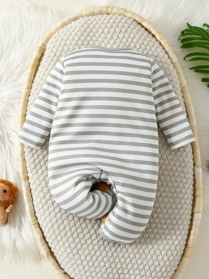 SHEIN Baby Boy Lion Zip Pajamas – Striped & Footed