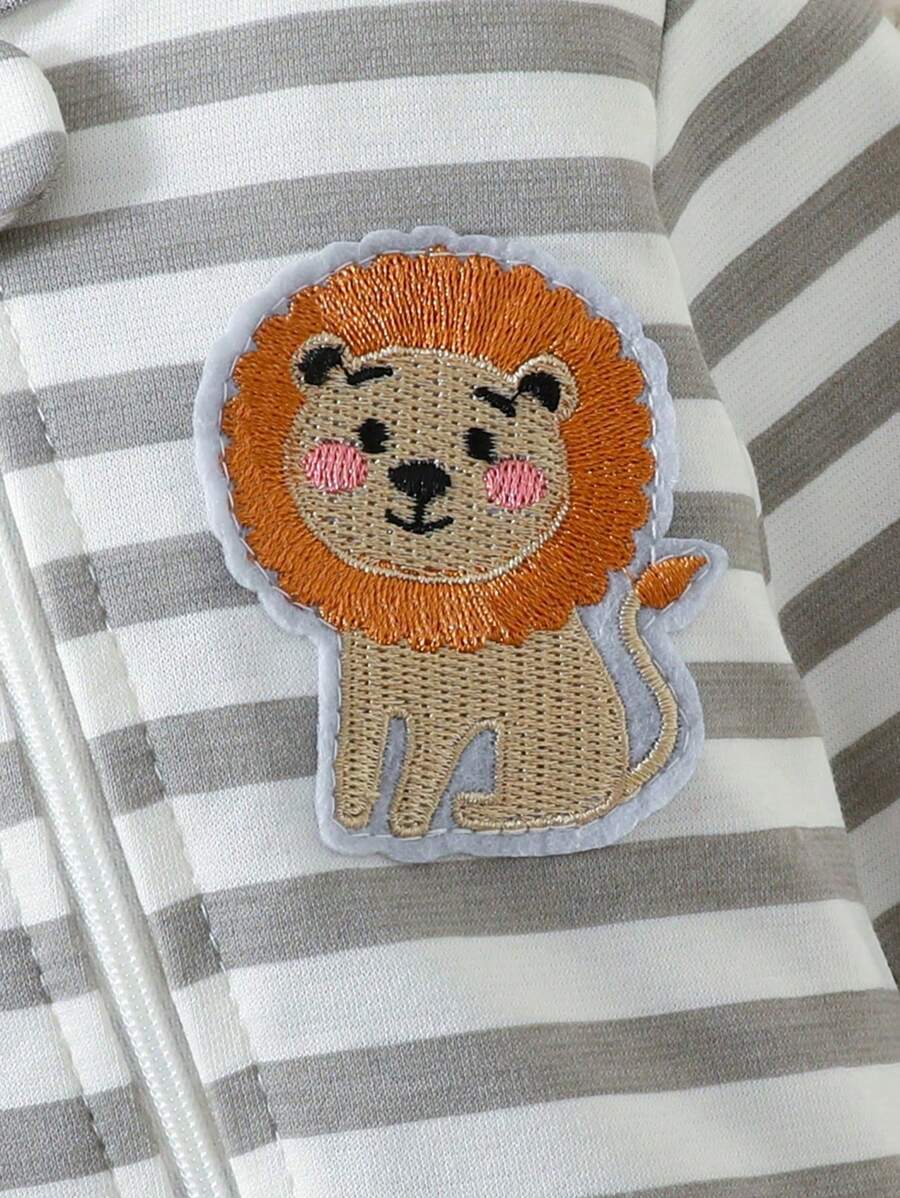 SHEIN Baby Boy Lion Zip Pajamas – Striped & Footed