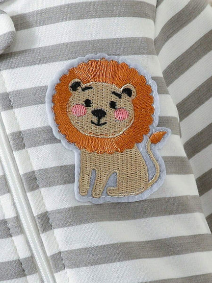 SHEIN Baby Boy Lion Zip Pajamas – Striped & Footed