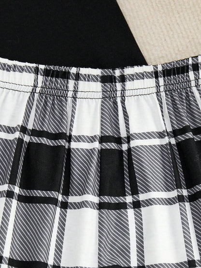 SHEIN 2pcs Teen Girl Letter Tee & Plaid Shorts Sleepwear Set