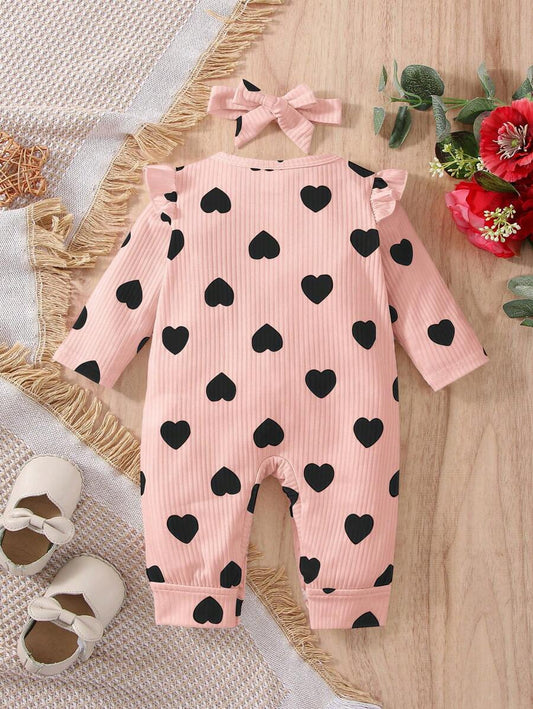 Baby Girl Heart Print Long Sleeve Jumpsuit