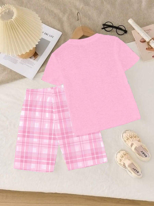 SHEIN Tween Girls Minimalist Pajama Shorts Set
