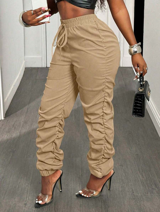 BamGleam Womens Pleated Cuffed Jogger Pants