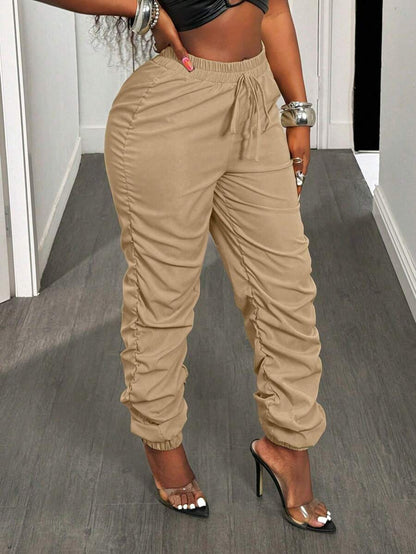 BamGleam Womens Pleated Cuffed Jogger Pants