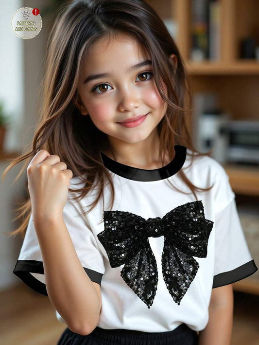 SHEIN Cute & Sweet Black Bow Pattern T-Shirt