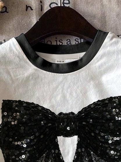 SHEIN Cute & Sweet Black Bow Pattern T-Shirt