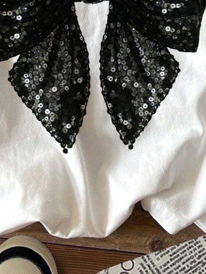 SHEIN Cute & Sweet Black Bow Pattern T-Shirt