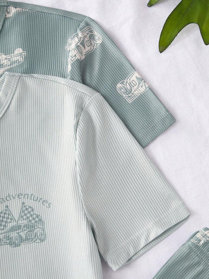 4pcs Boys Car Print Loungewear Set – Snug Fit Pajamas