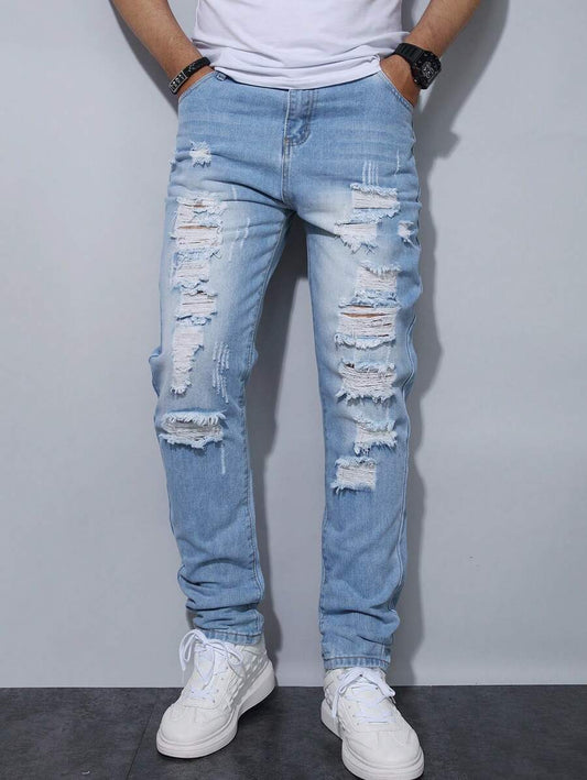 Teen Boys Light Blue Distressed Slim Fit Jeans