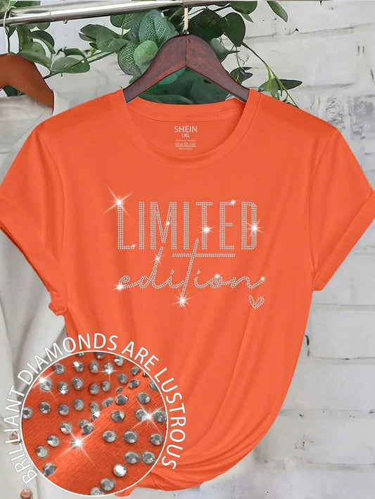 Plus Size Casual LIMITED Edition Graphic T-Shirt – Hot Diamond Pattern Round Neck Top