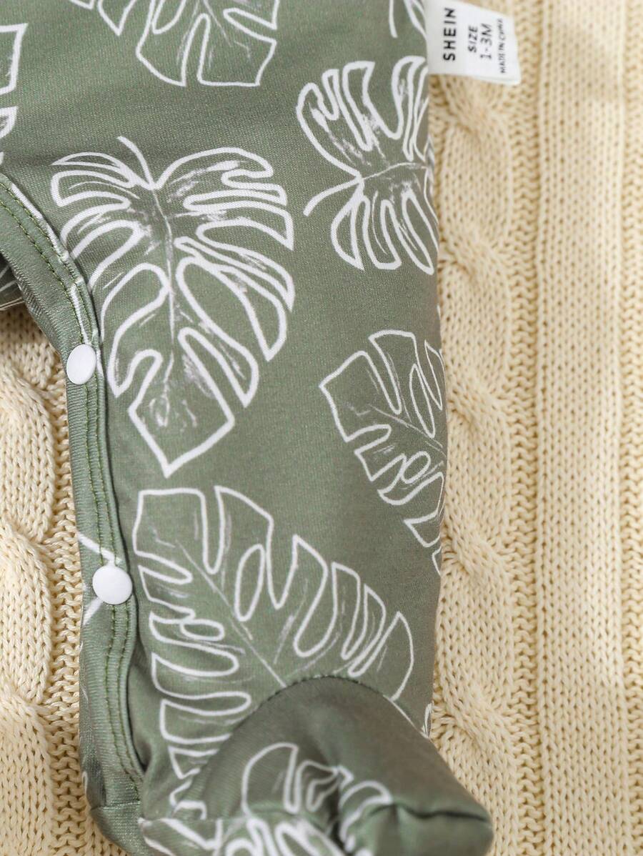 SHEIN 6pcs Baby Set – Green Stripes & Leaf Print