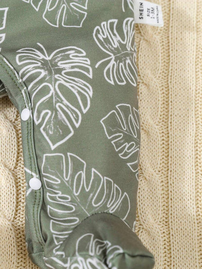 SHEIN 6pcs Baby Set – Green Stripes & Leaf Print