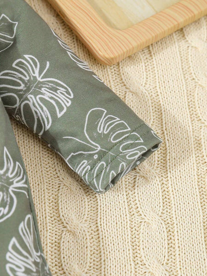 SHEIN 6pcs Baby Set – Green Stripes & Leaf Print