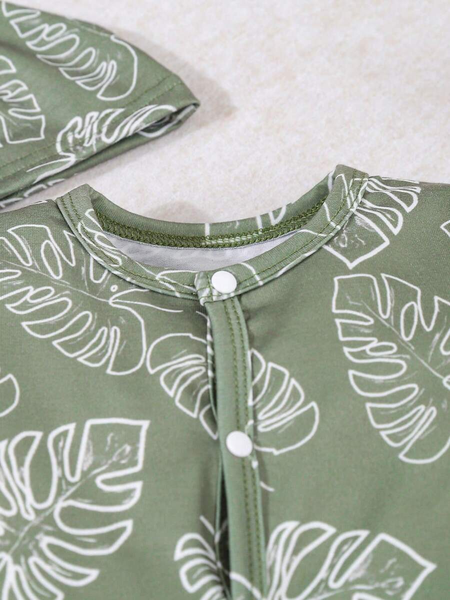 SHEIN 6pcs Baby Set – Green Stripes & Leaf Print