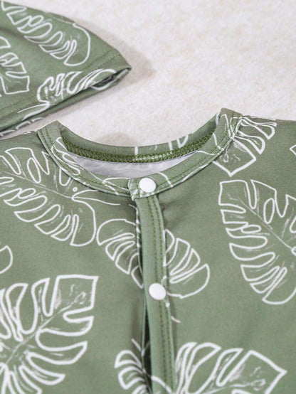 SHEIN 6pcs Baby Set – Green Stripes & Leaf Print