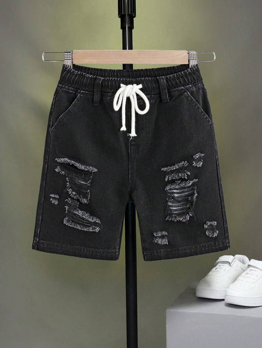 SHEIN Tween Boy Distressed Denim Shorts