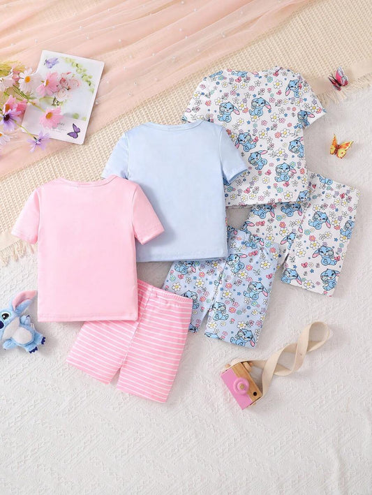 6pcs Baby Girl Animal & Floral Bodysuit Pajama Set