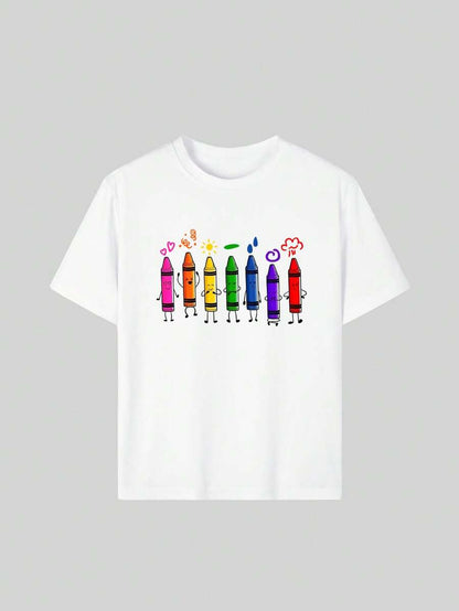 1pc Back To School Girls' Crayon Print T-Shirt