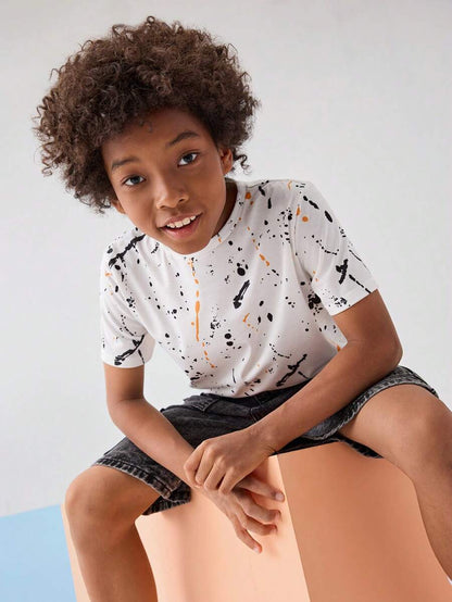 SHEIN Tween Boy Splattered Paint Tee
