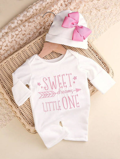 2pcs Baby Girl Jumpsuit & Bow Hat Set – 0–3M