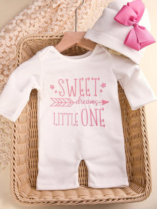 2pcs Baby Girl Jumpsuit & Bow Hat Set – 0–3M