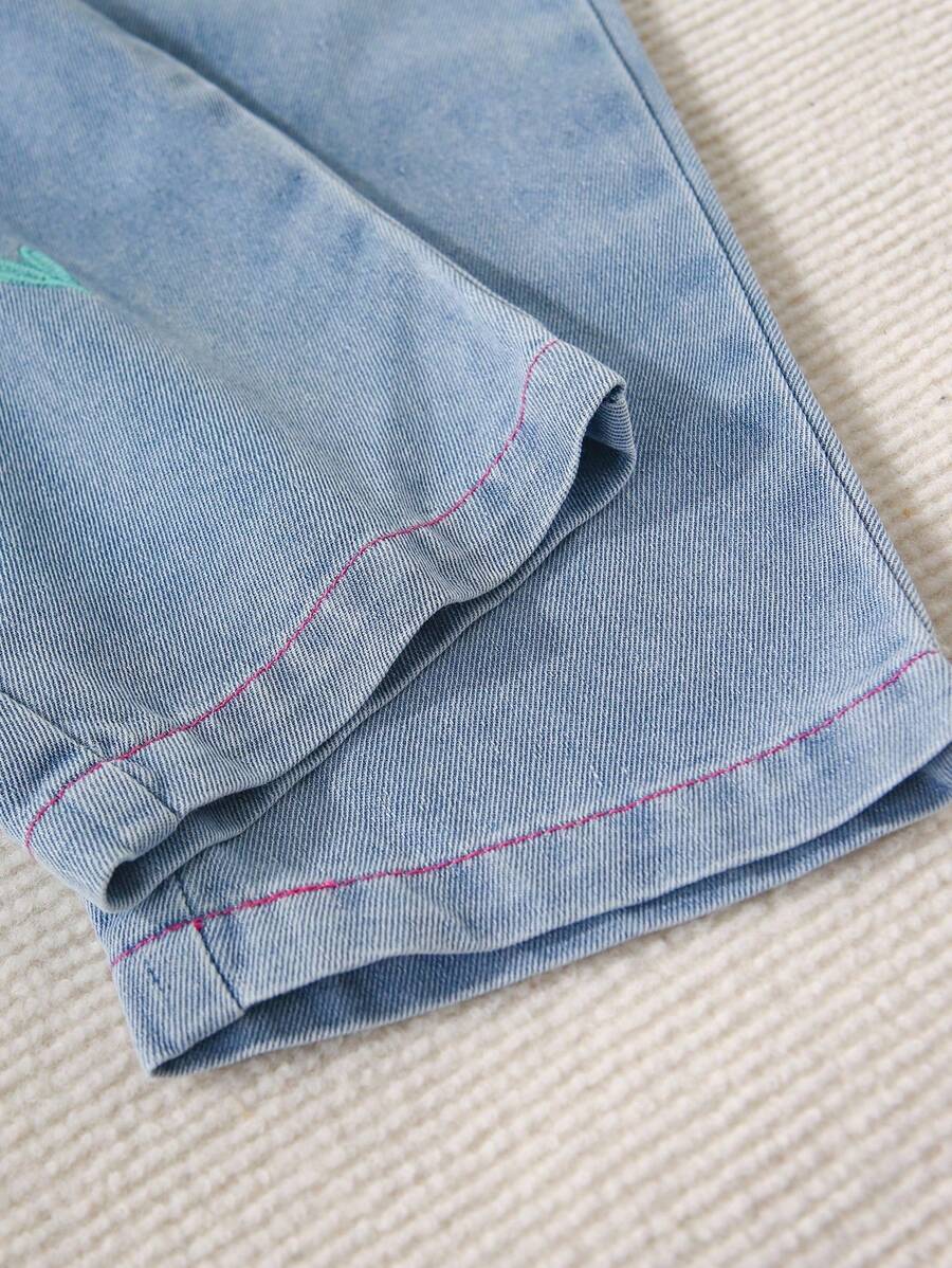 Tween Girls Y2K Heart Embroidered Wide-Leg Jeans