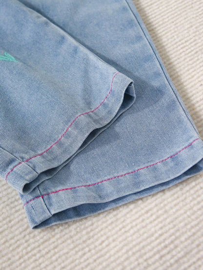 Tween Girls Y2K Heart Embroidered Wide-Leg Jeans