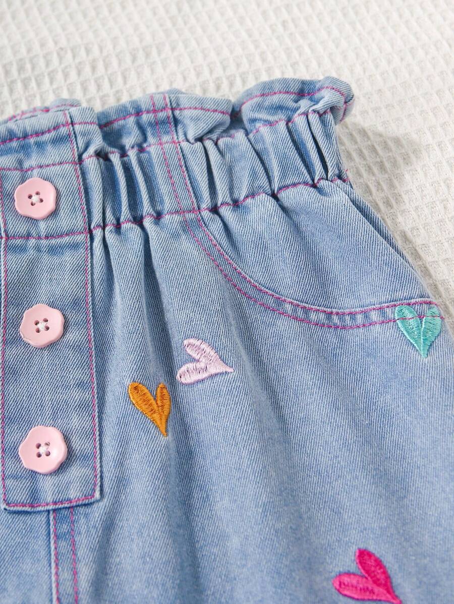 Tween Girls Y2K Heart Embroidered Wide-Leg Jeans