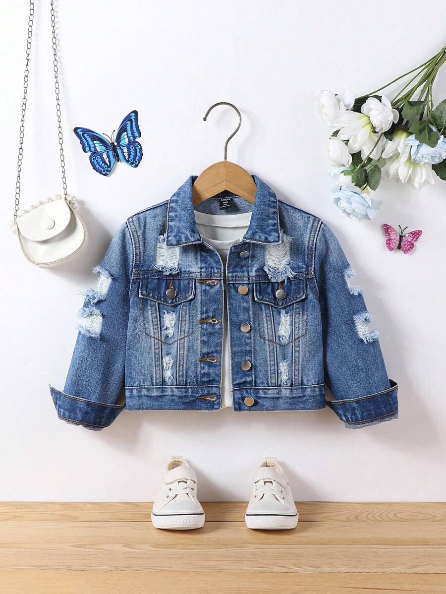 Kids Girls Ripped Denim Jacket