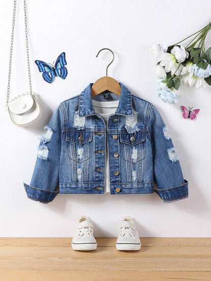 Kids Girls Ripped Denim Jacket