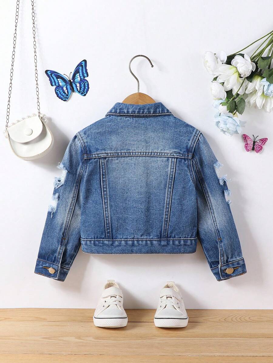 Kids Girls Ripped Denim Jacket