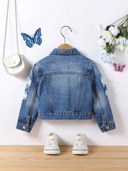 Kids Girls Ripped Denim Jacket