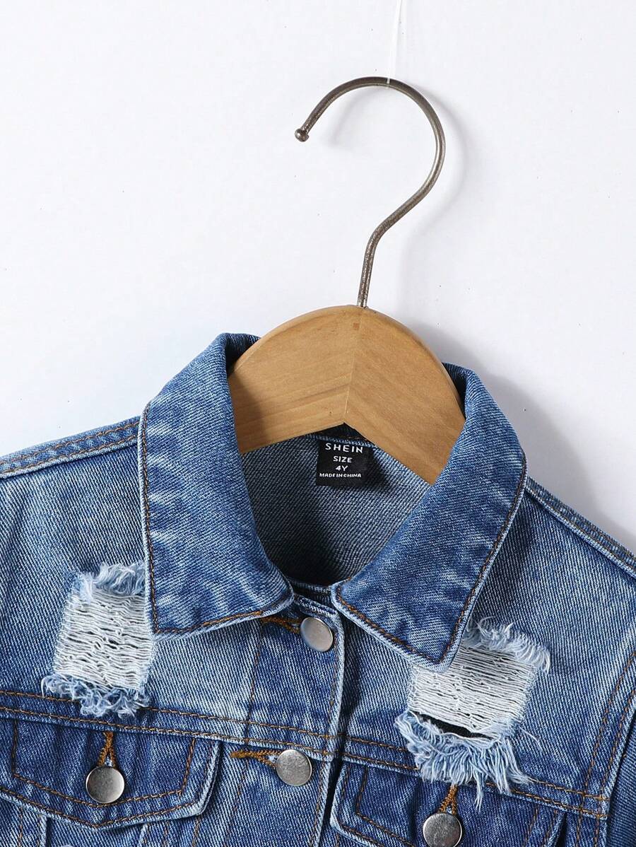 Kids Girls Ripped Denim Jacket