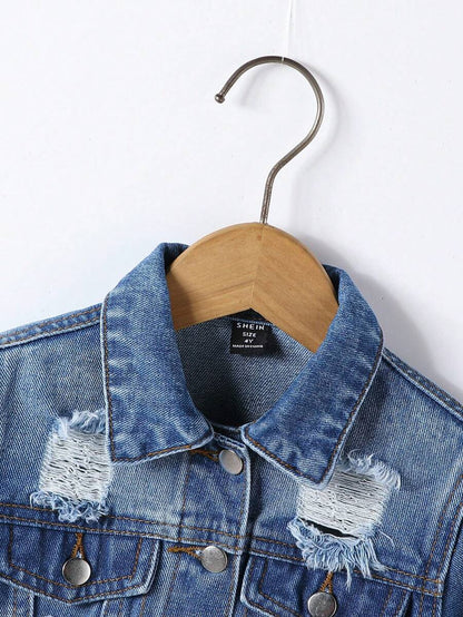 Kids Girls Ripped Denim Jacket