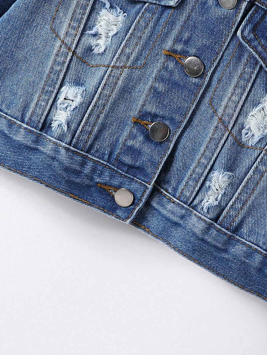 Kids Girls Ripped Denim Jacket