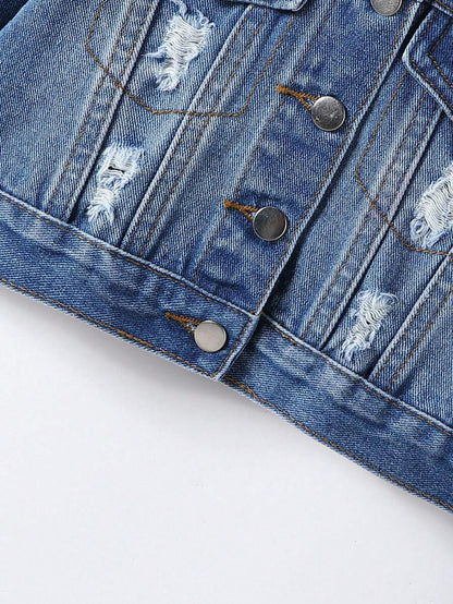 Kids Girls Ripped Denim Jacket