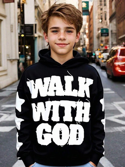 SHEIN 1pc Teen Boy's Black Hooded Sweatshirt