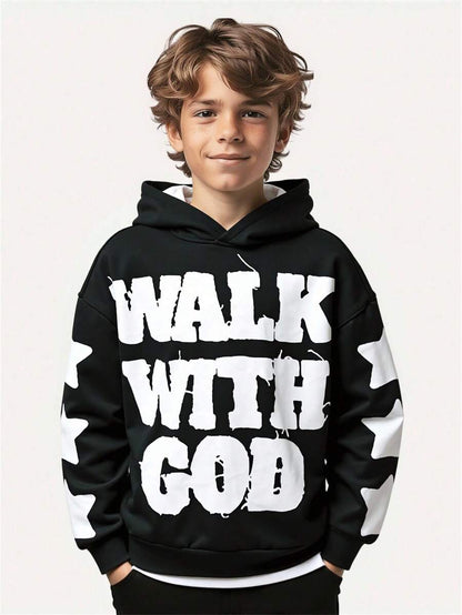 SHEIN 1pc Teen Boy's Black Hooded Sweatshirt