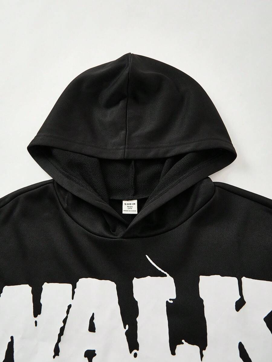 SHEIN 1pc Teen Boy's Black Hooded Sweatshirt