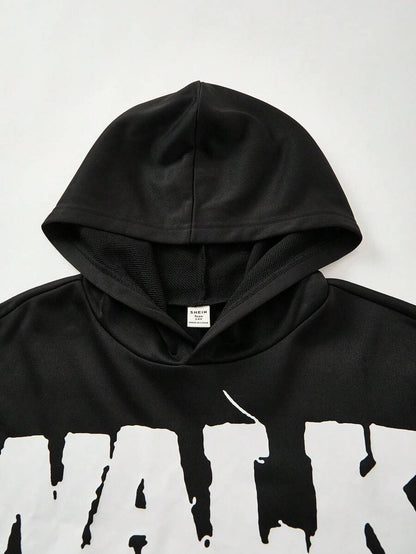 SHEIN 1pc Teen Boy's Black Hooded Sweatshirt
