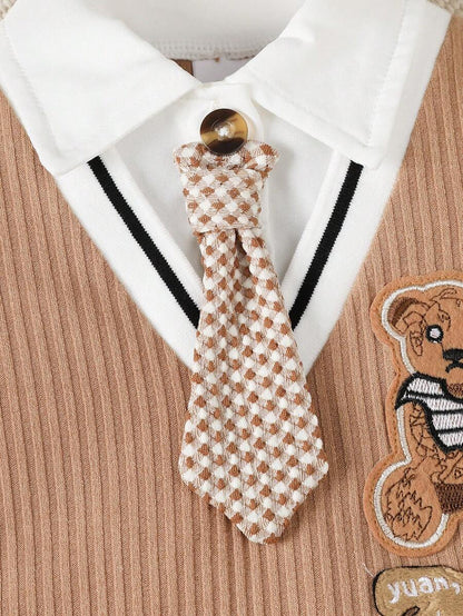 Baby Boy Gentleman Bear Jumpsuit – Birthday Outfit