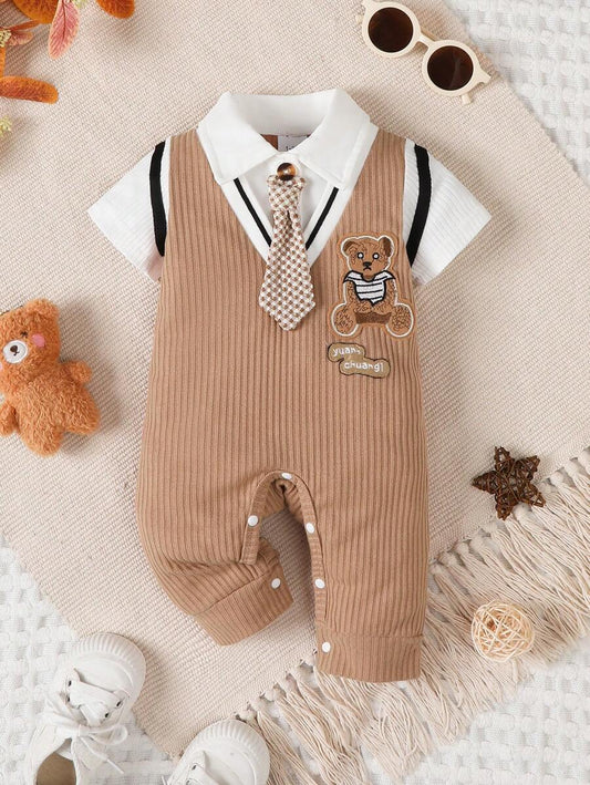 Baby Boy Gentleman Bear Jumpsuit – Birthday Outfit