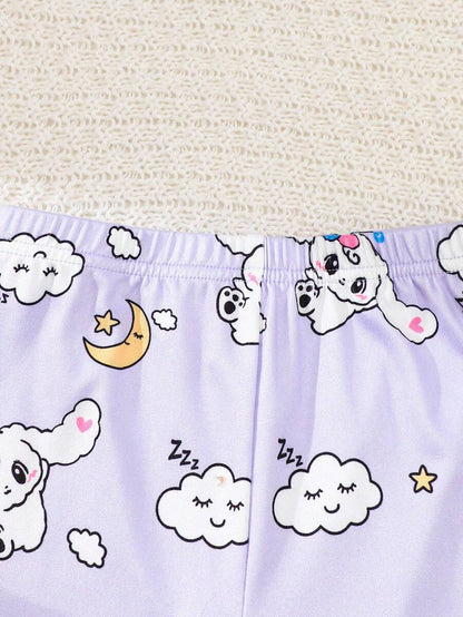 Girls Bunny Print Pajama Set – Short Sleeve & Leggings