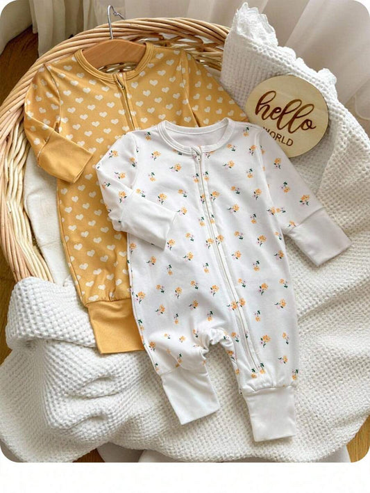 2pcs Baby Girl Knit Floral Polka Dot Romper Set
