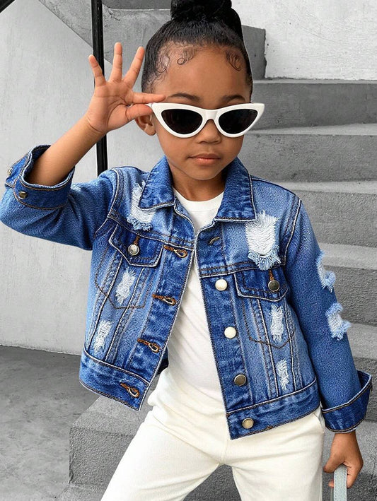 Kids Girls Ripped Denim Jacket