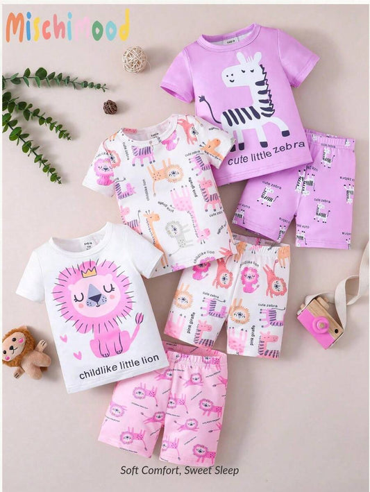 3pcs Baby Animal Print Set – Short Sleeve & Shorts